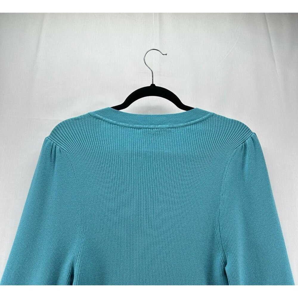 Loft Sweater Women Sz 2XL Pullover Long Sleeve V-Neck Ribbed Stretchy Turquoise - Picture 4 of 11